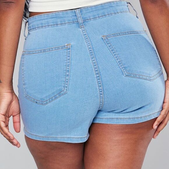 NWT PrettyLittleThing Shape Light Blue Wash Disco Denim Shorts Size 14 - Picture 5 of 12